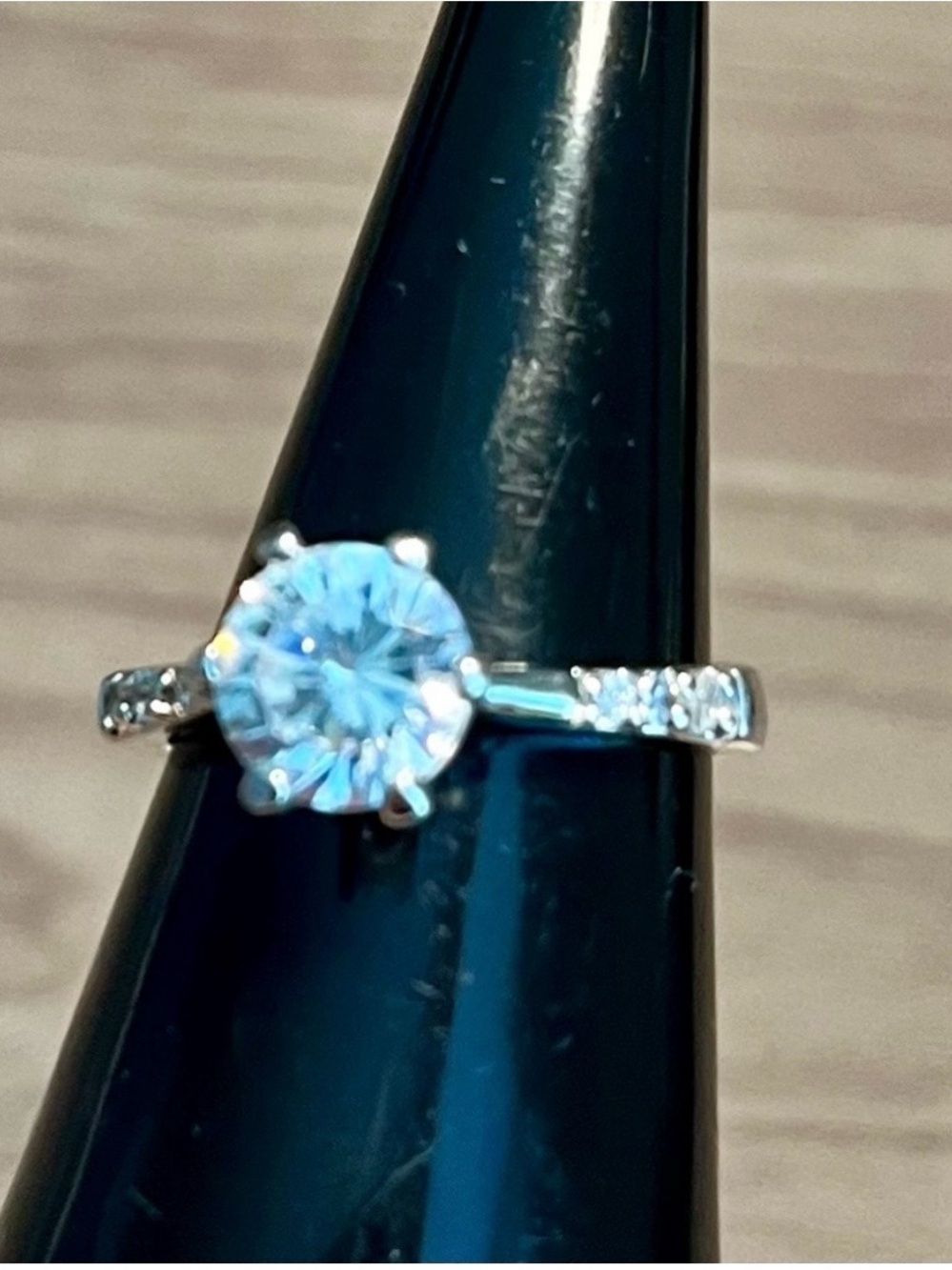 Silver White Solitaire Halo Engagement Ring